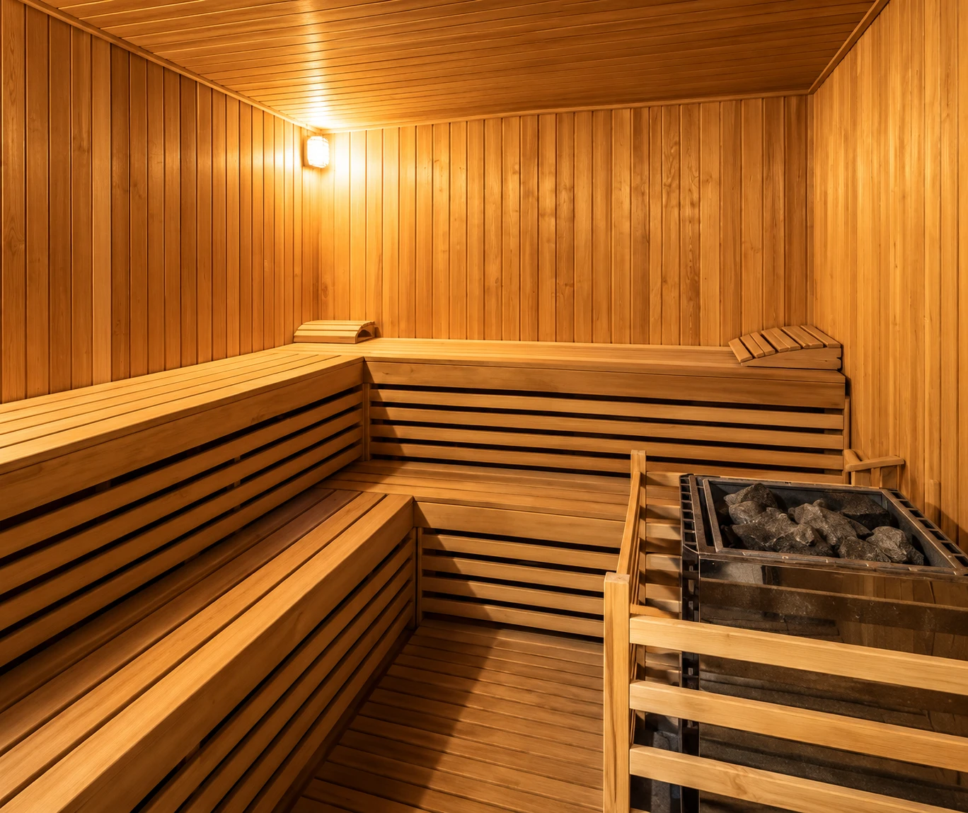 A wood-panelled sauna at Hotel Pinea
