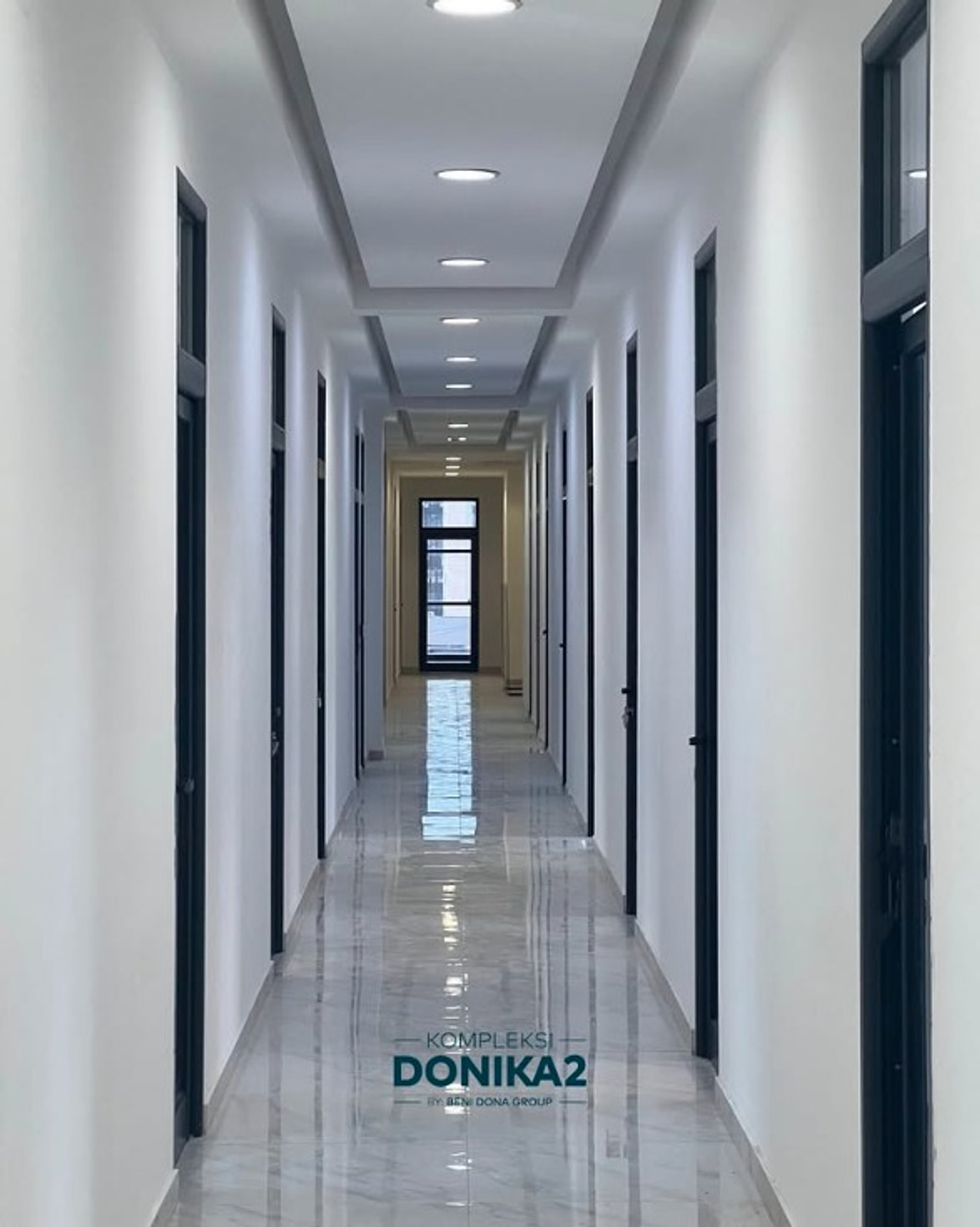 A finished corridor inside Donika 2's office and retail floors